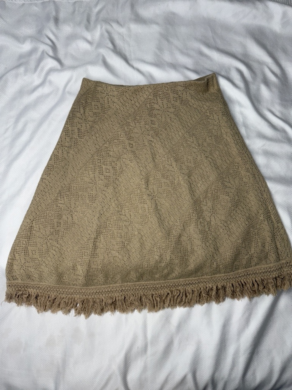 Beige Crochet Fringe A-Line Skirt - Large